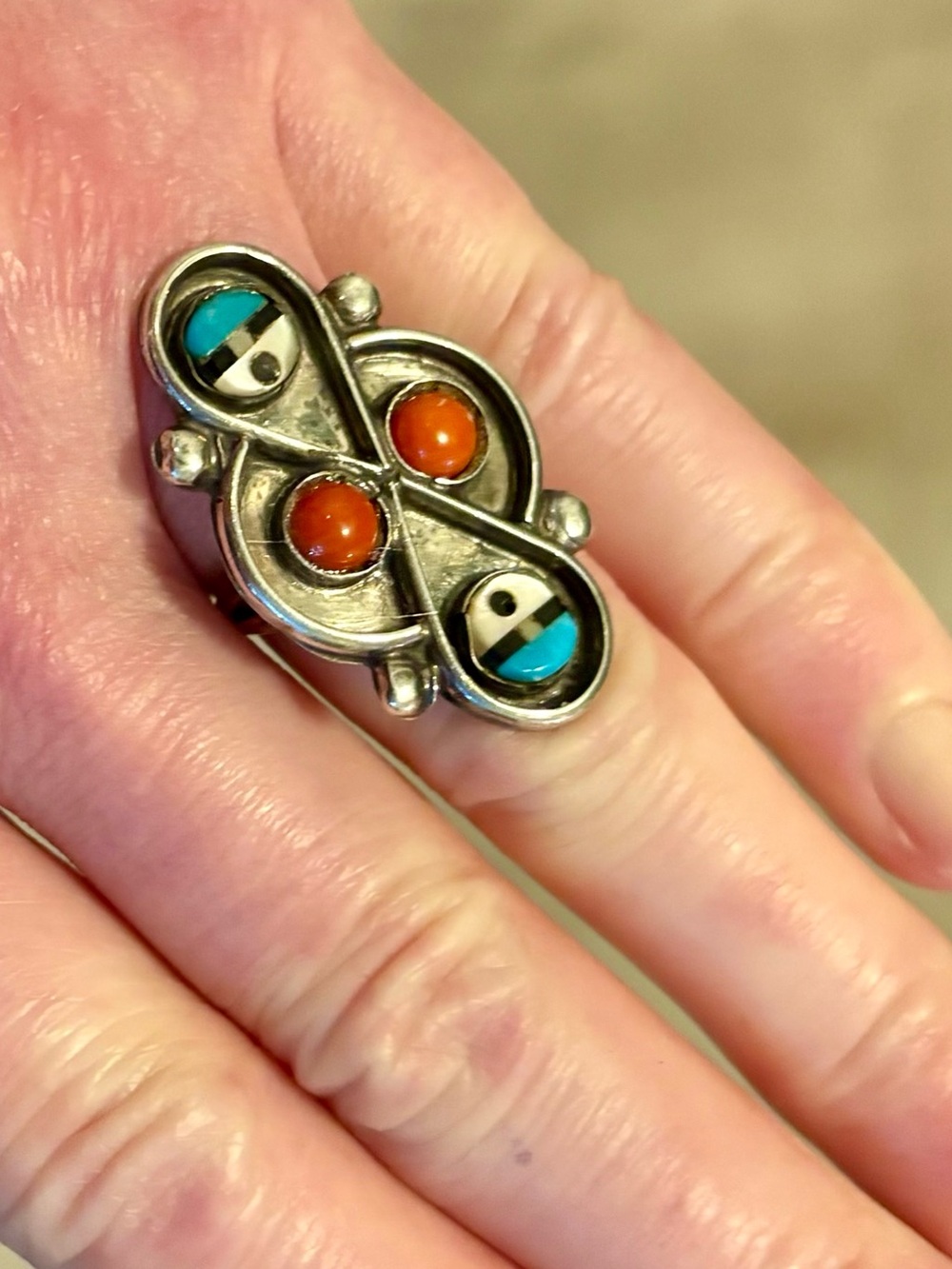 Vintage ZME Edaakie Zuni Sunface Sterling Silver Ring Native American 6.25